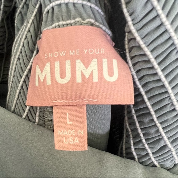 Show Me Your Mumu Claire Midi Dress Silver Sage Crisp Size Large (All bows) - Picture 8 of 8